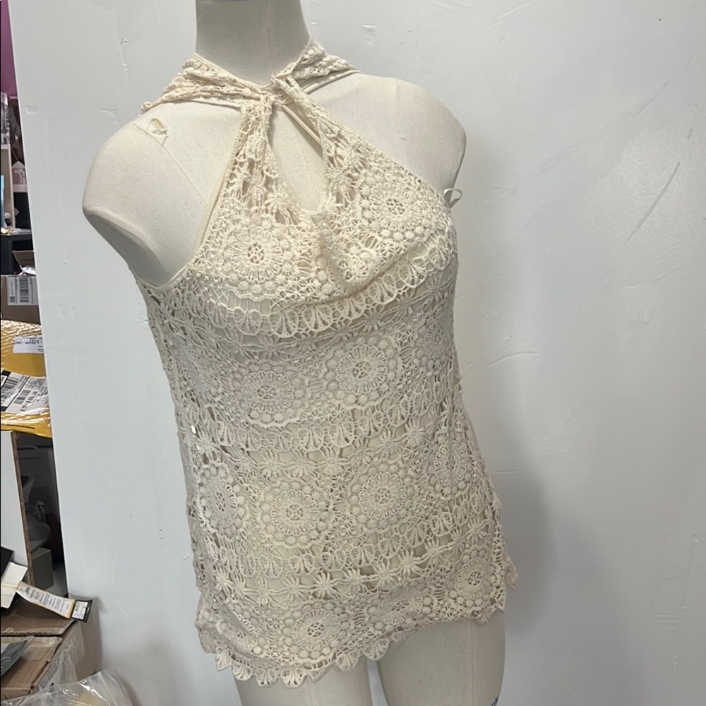 Adiva Cotton crochet top size medium Cream Lace Halter Top